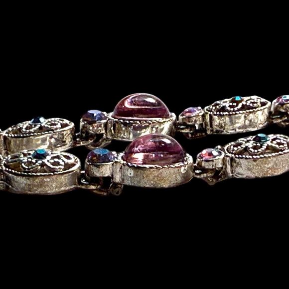 VTG Avon Silver Plate Filigree Cabochon AB Rhinstone Y Drop Lavaliere Necklace - Picture 10 of 16